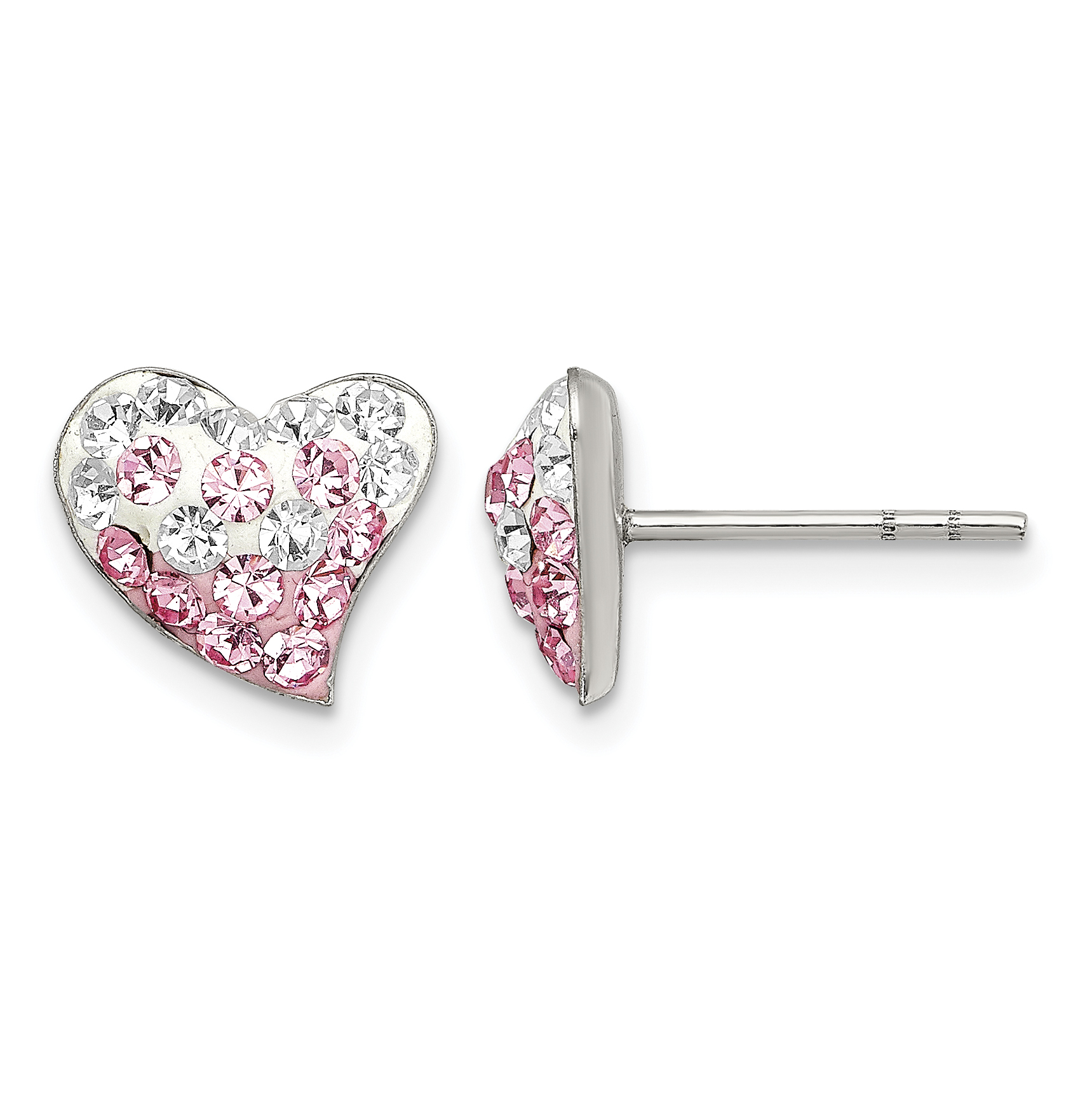 Sterling Silver Rhod-pltd Pink/White Preciosa Crystal Heart Post Earrings (QE11058)