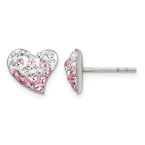 Sterling Silver Rhod-pltd Pink White Preciosa Crystal Heart Post Earrings