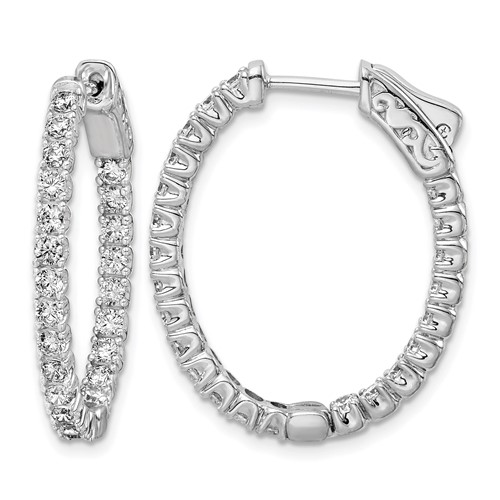 Sterling Shimmer Sterling Silver Rhodium-plated 46 Stone 2.0mm CZ in and Out Oval Hinged Hoop Earrings