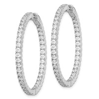 Sterling Shimmer Sterling Silver Rhodium-plated 80 Stone 2.25mm CZ in and Out Round Hinged Hoop Earrings view 2