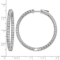 Sterling Shimmer Sterling Silver Rhodium-plated 80 Stone 2.25mm CZ in and Out Round Hinged Hoop Earrings view 4