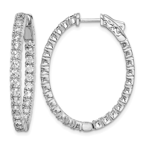 Sterling Shimmer Sterling Silver Rhodium-plated 54 Stone 2.5mm CZ in and Out Oval Hinged Hoop Earrings
