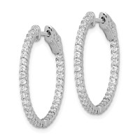 Sterling Shimmer Sterling Silver Rhodium-plated 66 Stone 1.5mm CZ in and Out Round Hinged Hoop Earrings view 2
