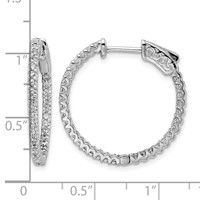 Sterling Shimmer Sterling Silver Rhodium-plated 66 Stone 1.5mm CZ in and Out Round Hinged Hoop Earrings view 4