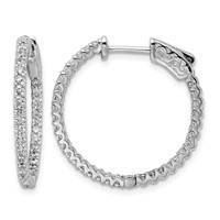 Sterling Shimmer Sterling Silver Rhodium-plated 66 Stone 1.5mm CZ in and Out Round Hinged Hoop Earrings view 1