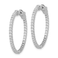 Sterling Shimmer Sterling Silver Rhodium-plated 74 Stone 1.7mm CZ in and Out Round Hinged Hoop Earrings view 2