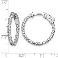 Sterling Shimmer Sterling Silver Rhodium-plated 48 Stone 1.7mm CZ in and Out Round Hinged Hoop Earrings view 4