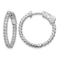 Sterling Shimmer Sterling Silver Rhodium-plated 48 Stone 1.7mm CZ in and Out Round Hinged Hoop Earrings view 1
