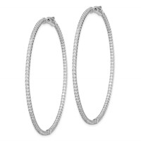 Sterling Shimmer Sterling Silver Rhodium-plated 194 Stone 1.25mm CZ in and Out Round Hinged Hoop Earrings view 2