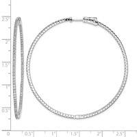 Sterling Shimmer Sterling Silver Rhodium-plated 194 Stone 1.25mm CZ in and Out Round Hinged Hoop Earrings view 4