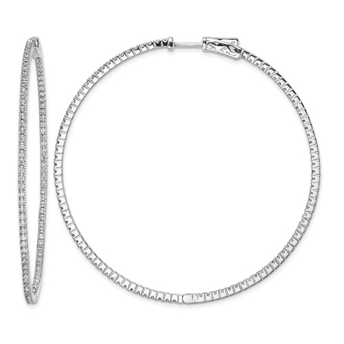 Sterling Shimmer Sterling Silver Rhodium-plated 194 Stone 1.25mm CZ in and Out Round Hinged Hoop Earrings