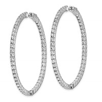 Sterling Shimmer Sterling Silver Rhodium-plated 100 Stone 1.9mm CZ in and Out Round Hinged Hoop Earrings view 2