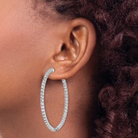 Sterling Shimmer Sterling Silver Rhodium-plated 100 Stone 1.9mm CZ in and Out Round Hinged Hoop Earrings view 3