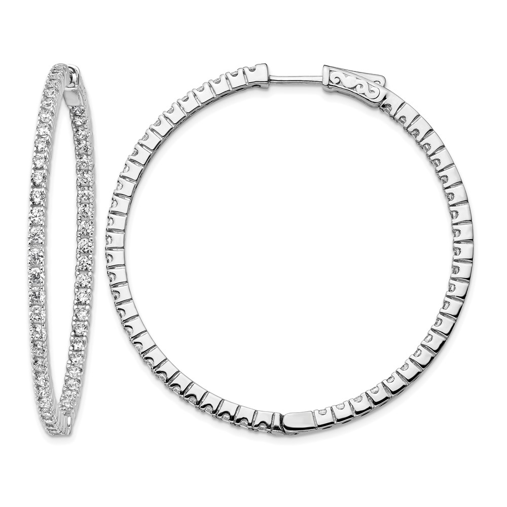 Sterling Shimmer Sterling Silver Rhodium-plated 100 Stone 1.9mm CZ in and Out Round Hinged Hoop Earrings