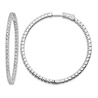Sterling Shimmer Sterling Silver Rhodium-plated 100 Stone 1.9mm CZ in and Out Round Hinged Hoop Earrings view 1