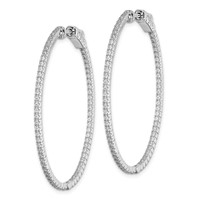 Sterling Shimmer Sterling Silver Rhodium-plated 132 Stone 1.25mm CZ in and Out Oval Hinged Hoop Earrings view 2