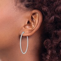 Sterling Shimmer Sterling Silver Rhodium-plated 132 Stone 1.25mm CZ in and Out Oval Hinged Hoop Earrings view 3