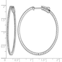Sterling Shimmer Sterling Silver Rhodium-plated 132 Stone 1.25mm CZ in and Out Oval Hinged Hoop Earrings view 4