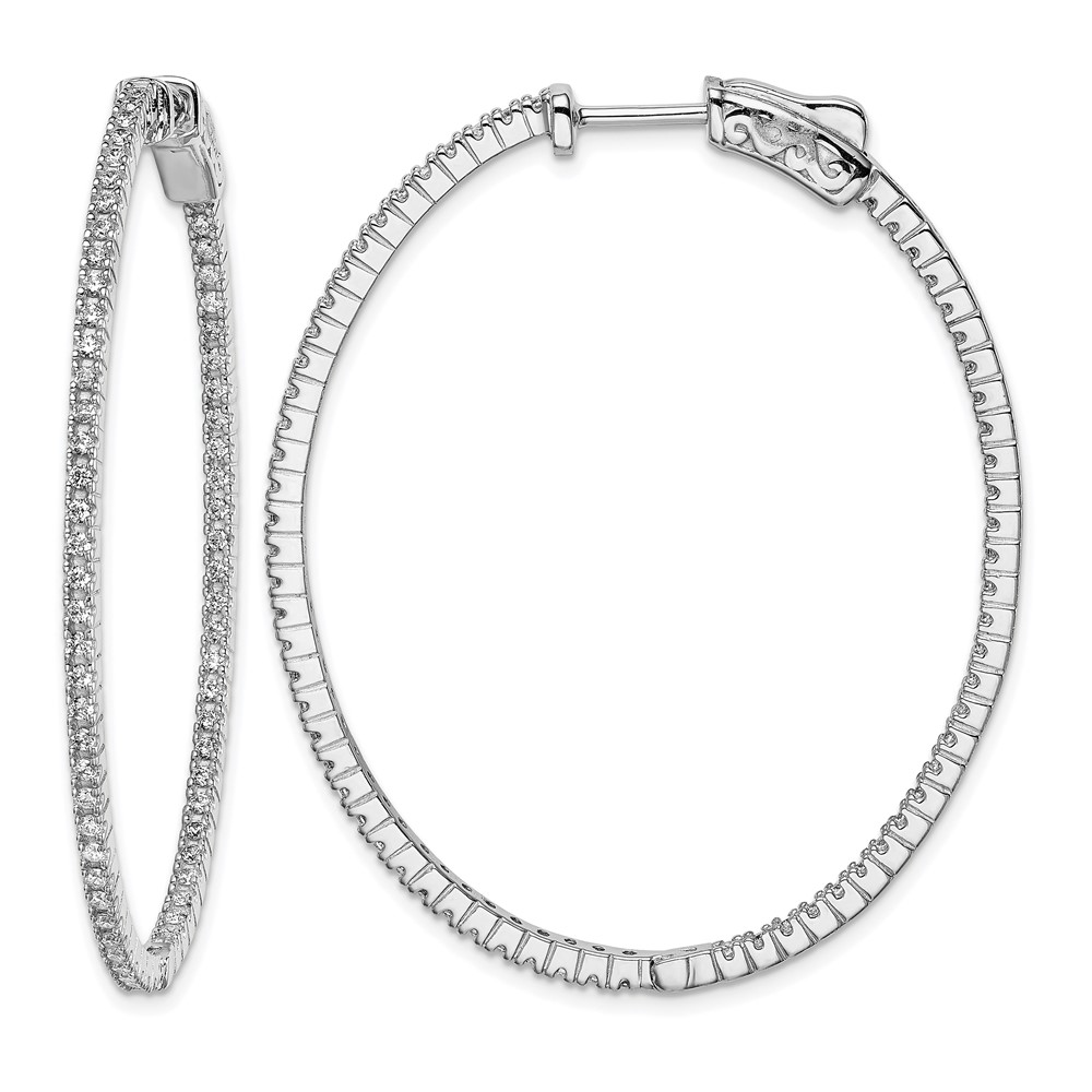 Sterling Shimmer Sterling Silver Rhodium-plated 132 Stone 1.25mm CZ in and Out Oval Hinged Hoop Earrings