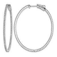 Sterling Shimmer Sterling Silver Rhodium-plated 132 Stone 1.25mm CZ in and Out Oval Hinged Hoop Earrings view 1