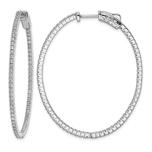 Sterling Shimmer Sterling Silver Rhodium-plated 132 Stone 1.25mm CZ in and Out Oval Hinged Hoop Earrings
