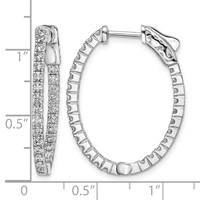 Sterling Shimmer Sterling Silver Rhodium-plated 54 Stone 1.7mm CZ in and Out Oval Hinged Hoop Earrings view 4