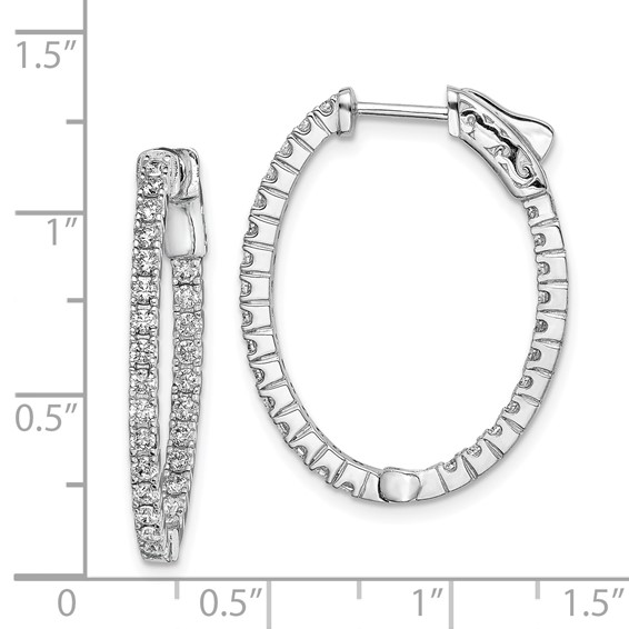Sterling Silver CZ 1.7mm Oval Hinged Hoops