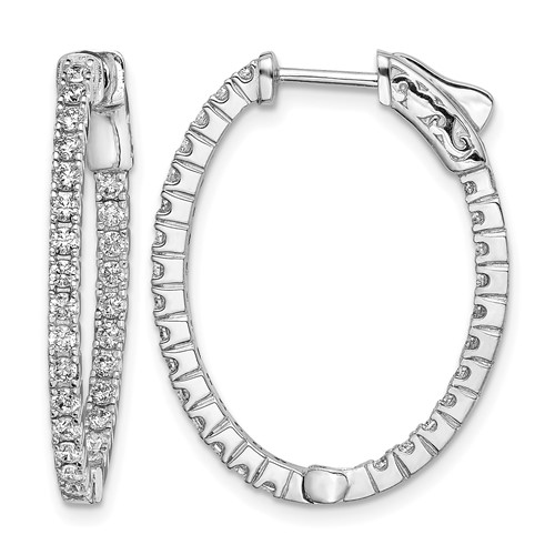Sterling Shimmer Sterling Silver Rhodium-plated 54 Stone 1.7mm CZ in and Out Oval Hinged Hoop Earrings