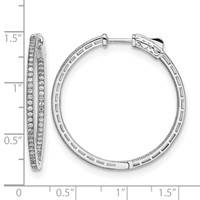 Sterling Shimmer Sterling Silver Rhodium-plated 118 Stone 1.2mm CZ in and Out Round Hinged Hoop Earrings view 4
