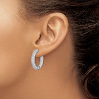 Sterling Shimmer Sterling Silver Rhodium-plated 136 Stone Pavé 2.0mm CZ in and Out Round Hinged Hoop Earrings view 3