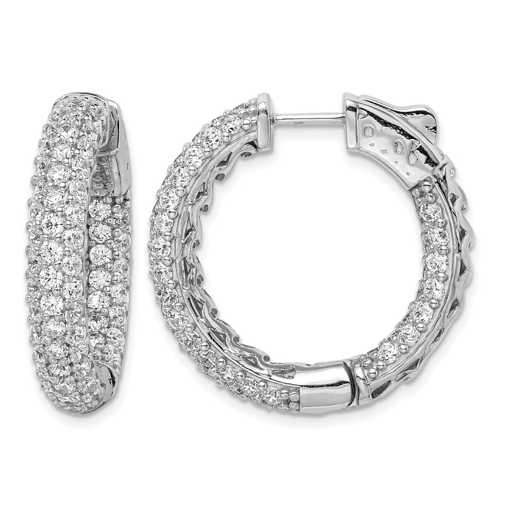 Sterling Shimmer Sterling Silver Rhodium-plated 136 Stone Pavé 2.0mm CZ in and Out Round Hinged Hoop Earrings