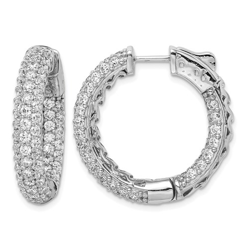 Sterling Shimmer Sterling Silver Rhodium-plated 136 Stone Pavé 2.0mm CZ in and Out Round Hinged Hoop Earrings