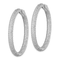 Sterling Shimmer Sterling Silver Rhodium-plated 380 Stone Pavé 1.5mm CZ in and Out Round Hinged Hoop Earrings view 2