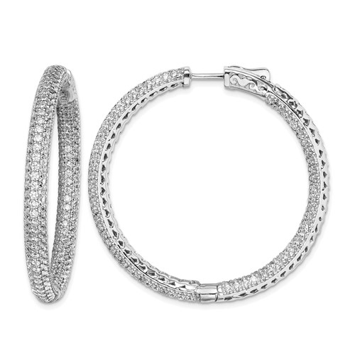 Sterling Shimmer Sterling Silver Rhodium-plated 380 Stone Pavé 1.5mm CZ in and Out Round Hinged Hoop Earrings