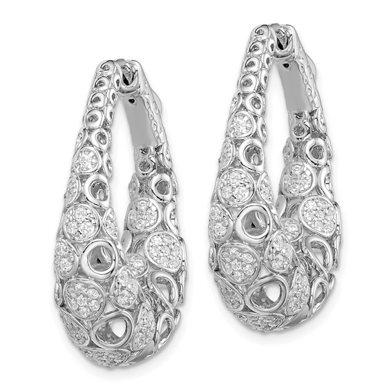 Sterling Shimmer Sterling Silver Rhodium-plated 162 Stone Accent Pavé 1.1mm-1.5mm CZ Oval Hinged Hoop Earrings