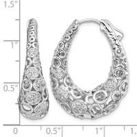 Sterling Shimmer Sterling Silver Rhodium-plated 162 Stone Accent Pav‚ 1.1mm-1.5mm CZ Oval Hinged Hoop Earrings view 4