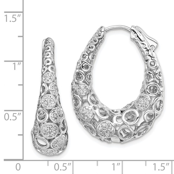 Sterling Shimmer Sterling Silver Rhodium-plated 162 Stone Accent Pavé 1.1mm-1.5mm CZ Oval Hinged Hoop Earrings