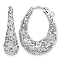 Sterling Shimmer Sterling Silver Rhodium-plated 162 Stone Accent Pav‚ 1.1mm-1.5mm CZ Oval Hinged Hoop Earrings view 1