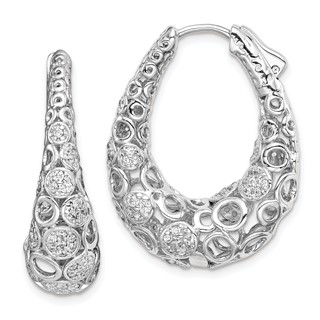 Sterling Shimmer Sterling Silver Rhodium-plated 162 Stone Accent Pavé 1.1mm-1.5mm CZ Oval Hinged Hoop Earrings
