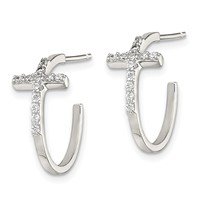 Sterling Silver Rhodium-plated CZ Cross Hoop Earrings view 2