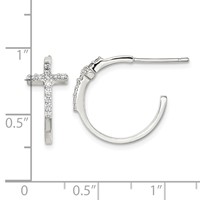 Sterling Silver Rhodium-plated CZ Cross Hoop Earrings view 4