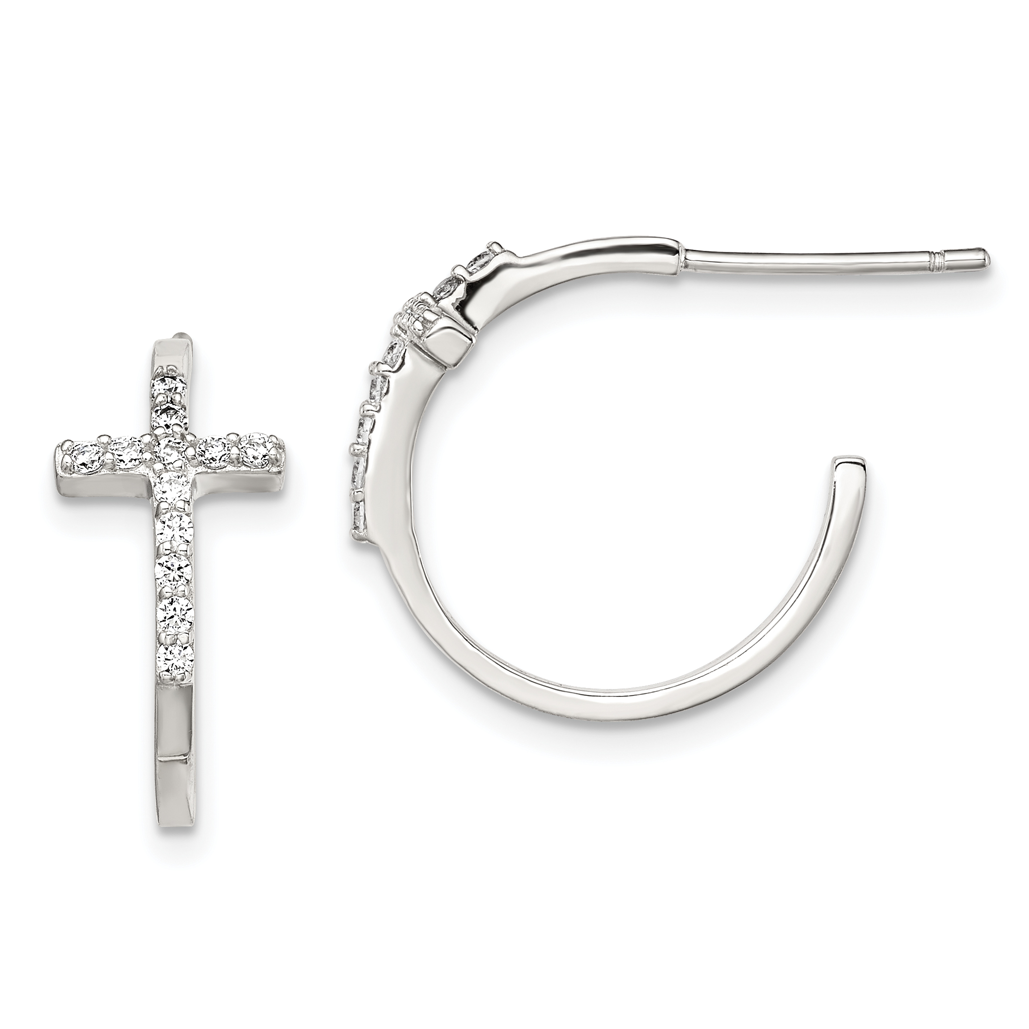 Sterling Silver Rhodium-plated CZ Cross Hoop Earrings (QE11083)