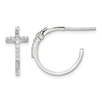 Sterling Silver Rhodium-plated CZ Cross Hoop Earrings view 1