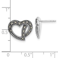 Sterling Silver Antiqued Marcasite Heart Post Earrings view 2