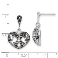 Sterling Silver Antiqued Marcasite Heart Dangle Post Earrings view 2