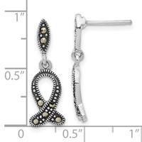 Sterling Silver Antiqued Marcasite Awareness Ribbon Dangle Earrings view 2