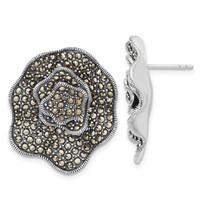 Sterling Silver Marcasite Flower Post Earrings view 1