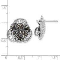 Sterling Silver Polished & Antiqued Marcasite Flower Post Earrings view 2