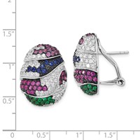 Sterling Silver Earrings with Black Rhodium Blue & Green Glass, Synthetic Ruby & CZ Omega Back view 3
