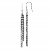 Sterling Silver Rhodium & Black Ruthenium-plated Chain Dangle Earrings view 1